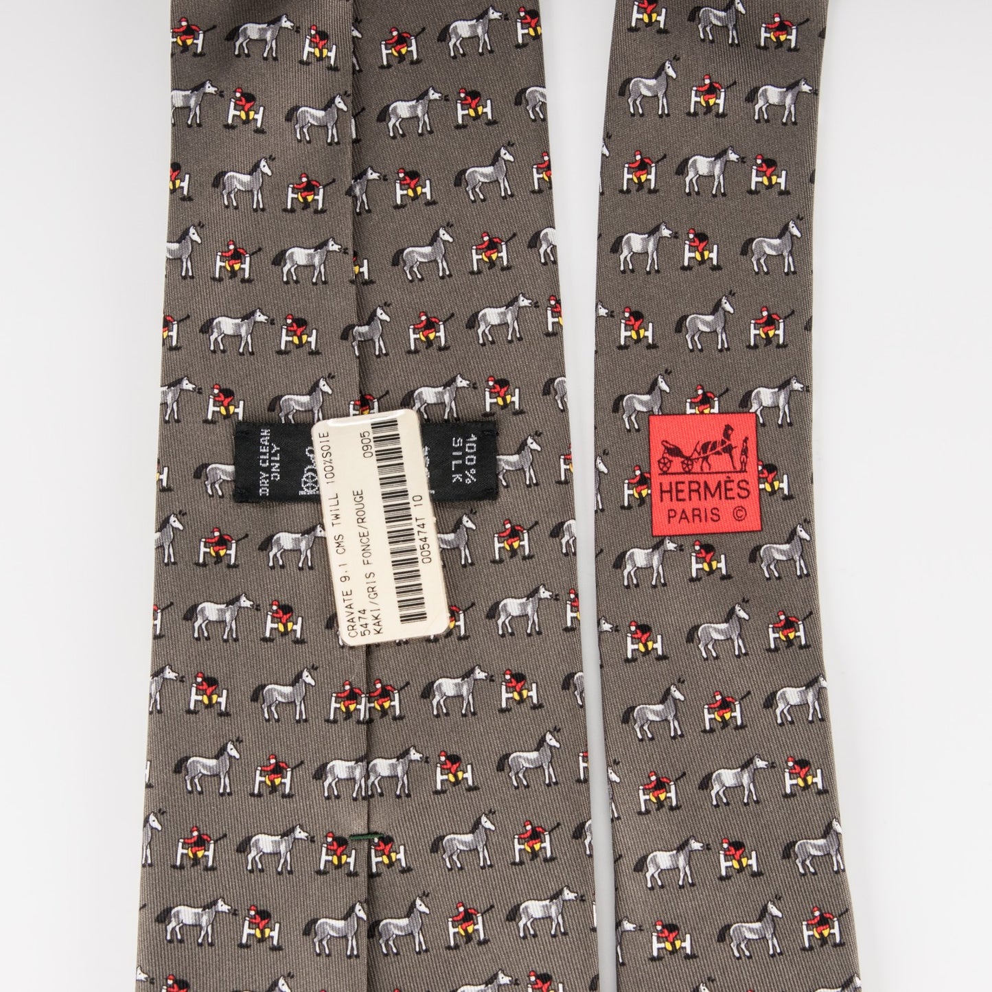 Printed Silk Mens Neck Tie Kaki Gris Fonce Rouge