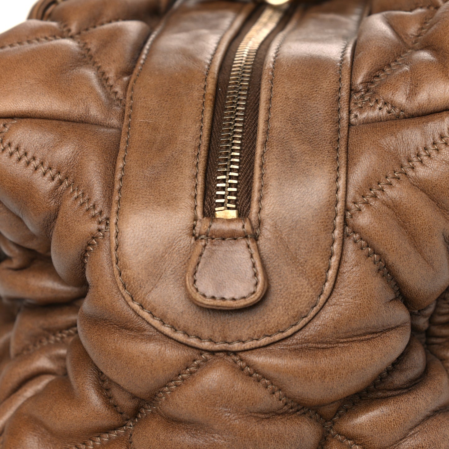 Calfskin Bubble Quilt Bowler Brown