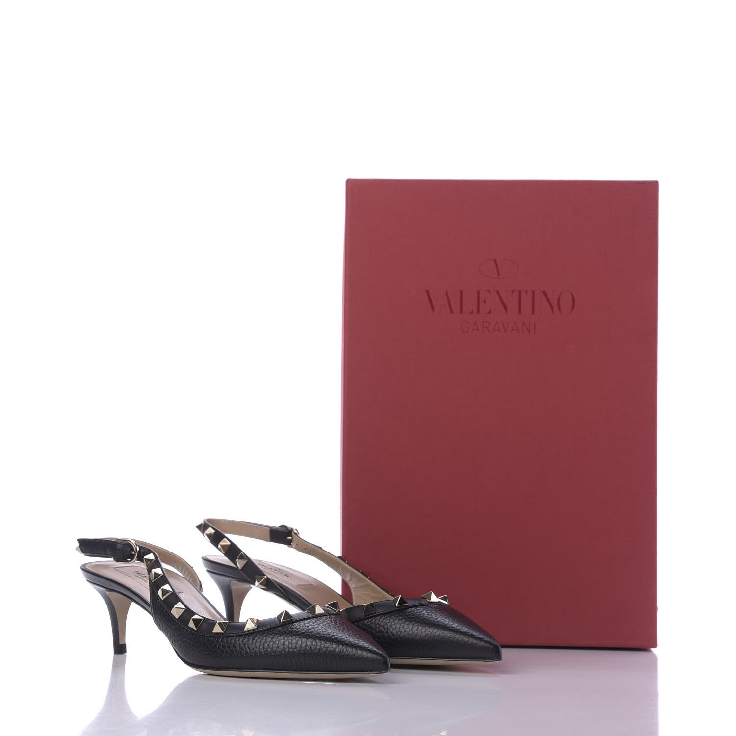 Valentino Garavani Pebbled Calfskin Rockstud Half D'Orsay Slingback 50mm Pumps 36.5 Black 9 of 9