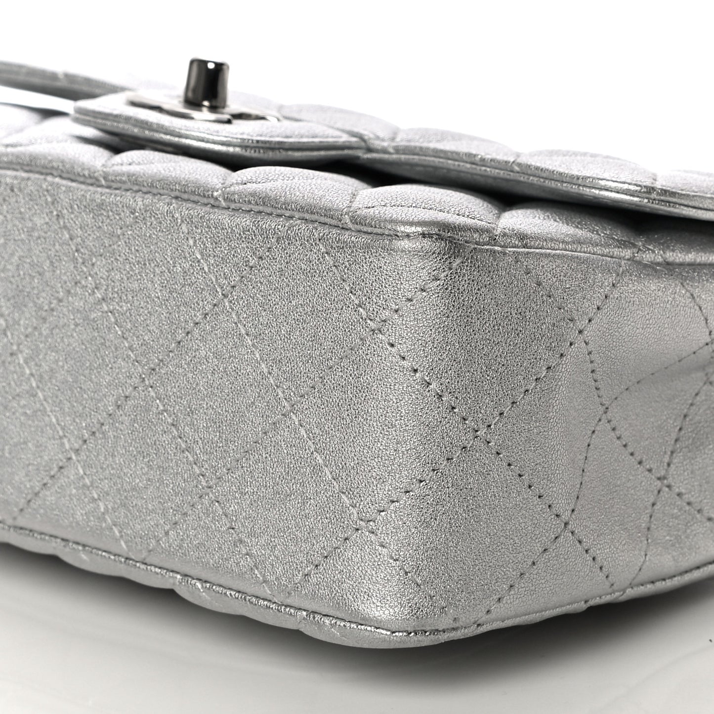 Metallic Lambskin Quilted Mini Rectangular Flap Silver