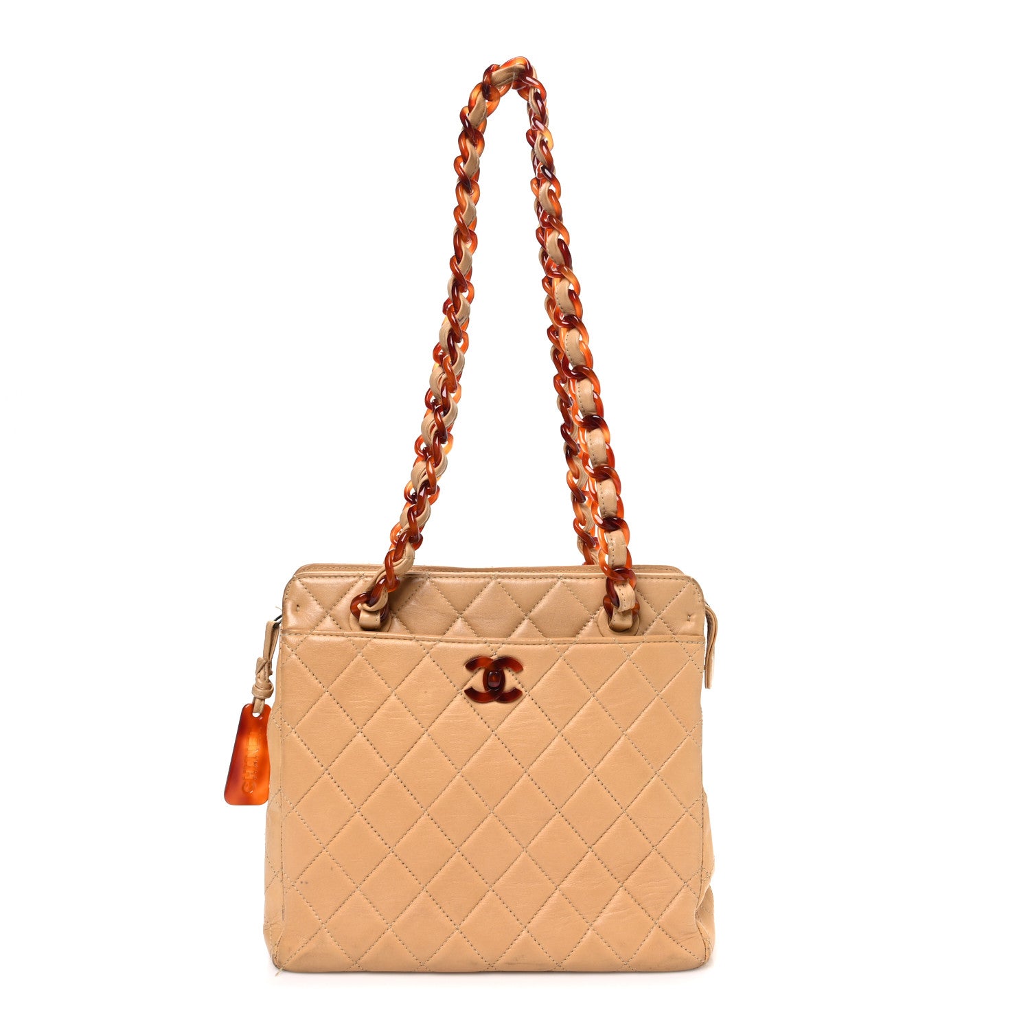 Chanel Lambskin Quilted Diamond CC Bekko Chain Shoulder Bag Beige 1 of 13