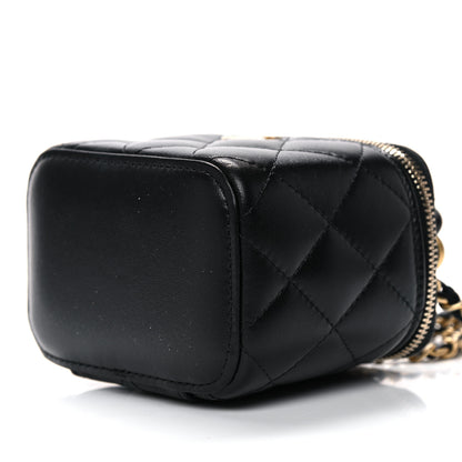 Chanel Lambskin Quilted Top Handle Mini Vanity Case With Chain Black 9 of 10