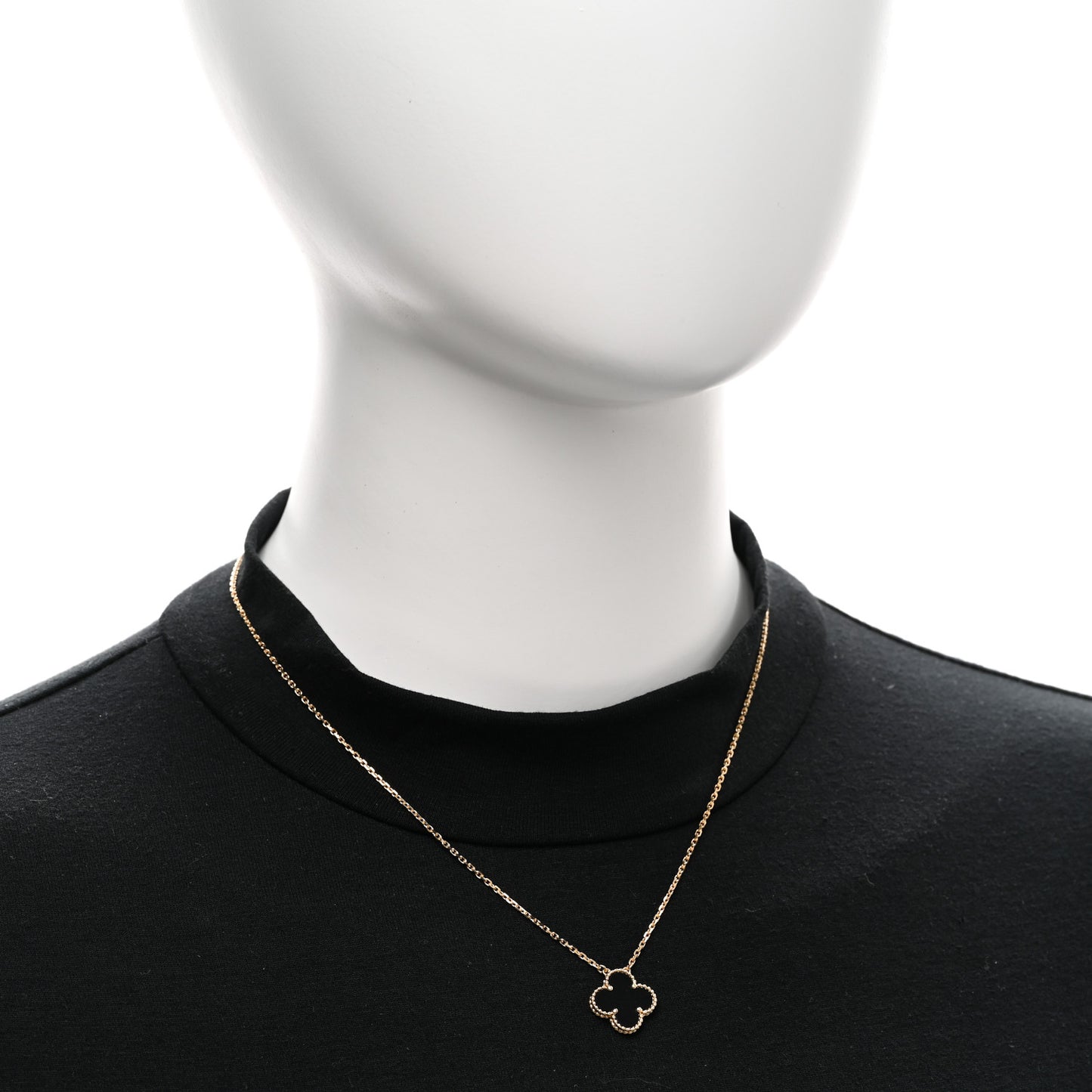 18K Yellow Gold Black Onyx Vintage Alhambra Pendant Necklace