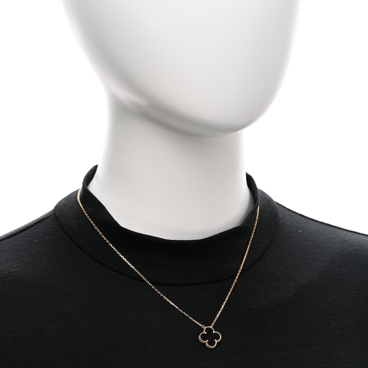 Van Cleef & Arpels 18K Yellow Gold Black Onyx Vintage Alhambra Pendant Necklace 2 of 4