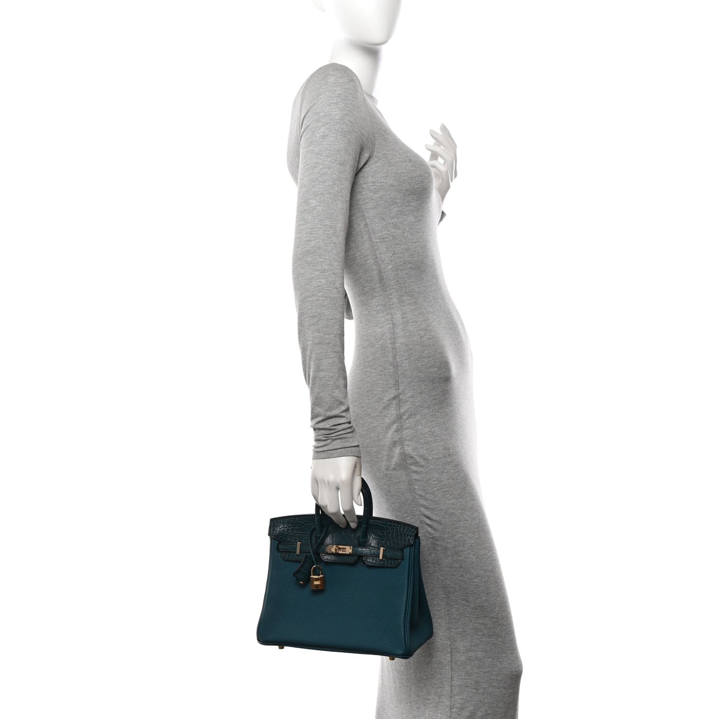 Togo Matte Alligator Birkin Touch 25 Vert Bosphore