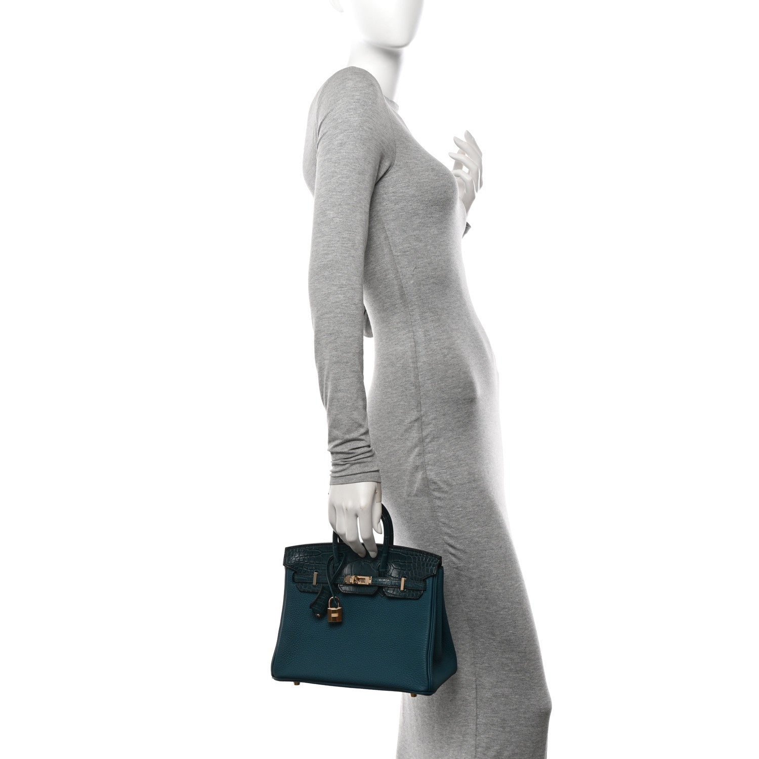 Hermes Togo Matte Alligator Birkin Touch 25 Vert Bosphore 3 of 12