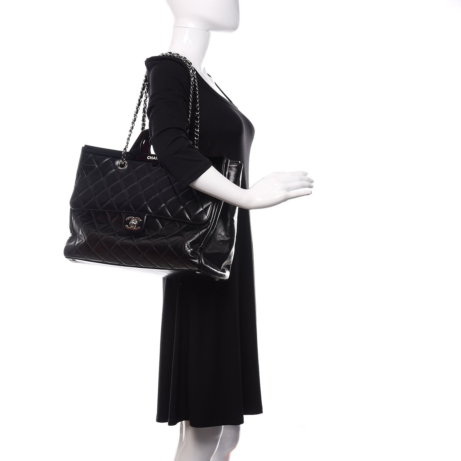 Chanel Glazed Calfskin Quilted Large CC Delivery Tote Black 2 of 10