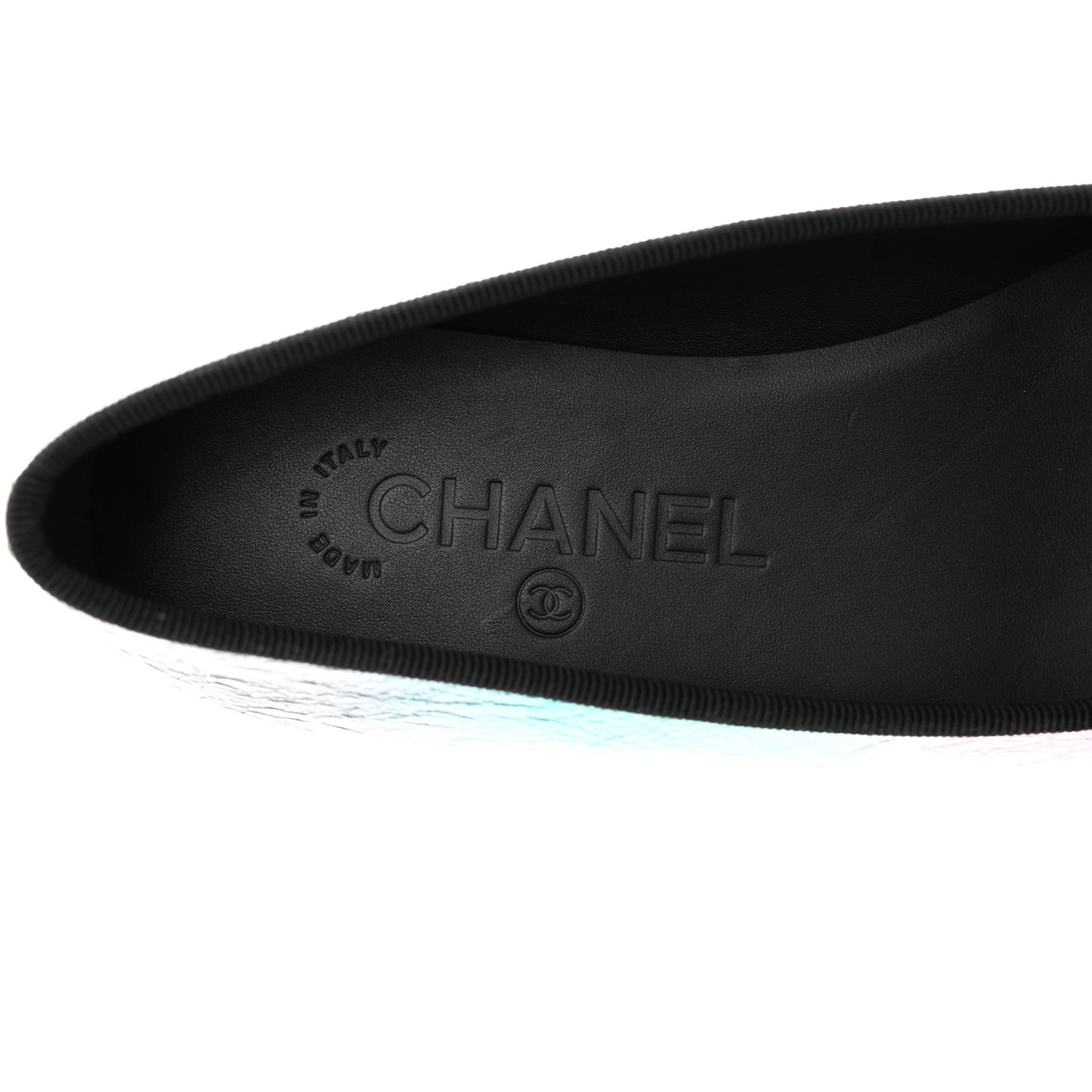 Laminated Calfskin Grosgrain Cap Toe CC Ballerina Flats 36.5 Multicolor Black