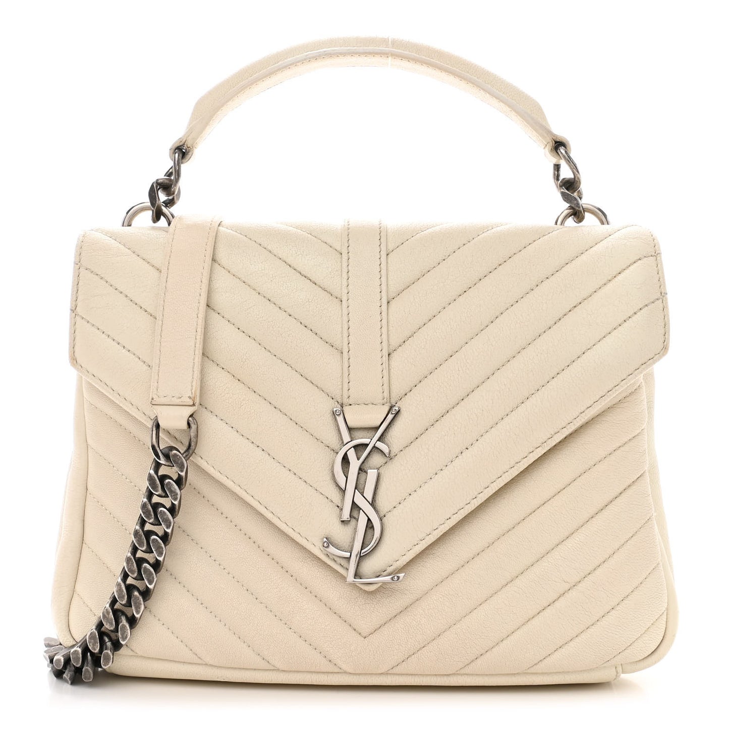 Sheepskin Matelasse Chevron Monogram Medium College Bag Dove White