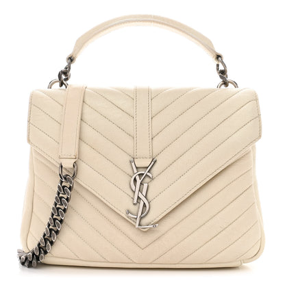 Saint Laurent Sheepskin Matelasse Chevron Monogram Medium College Bag Dove White 1 of 20