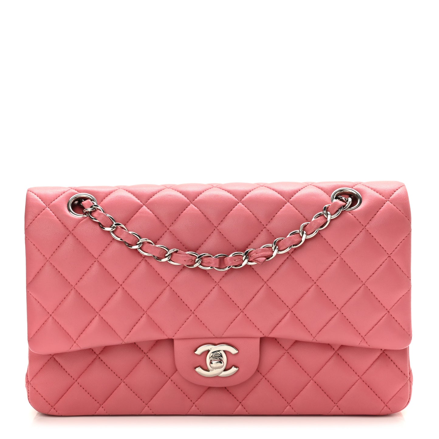 Lambskin Quilted Medium Double Flap Pink
