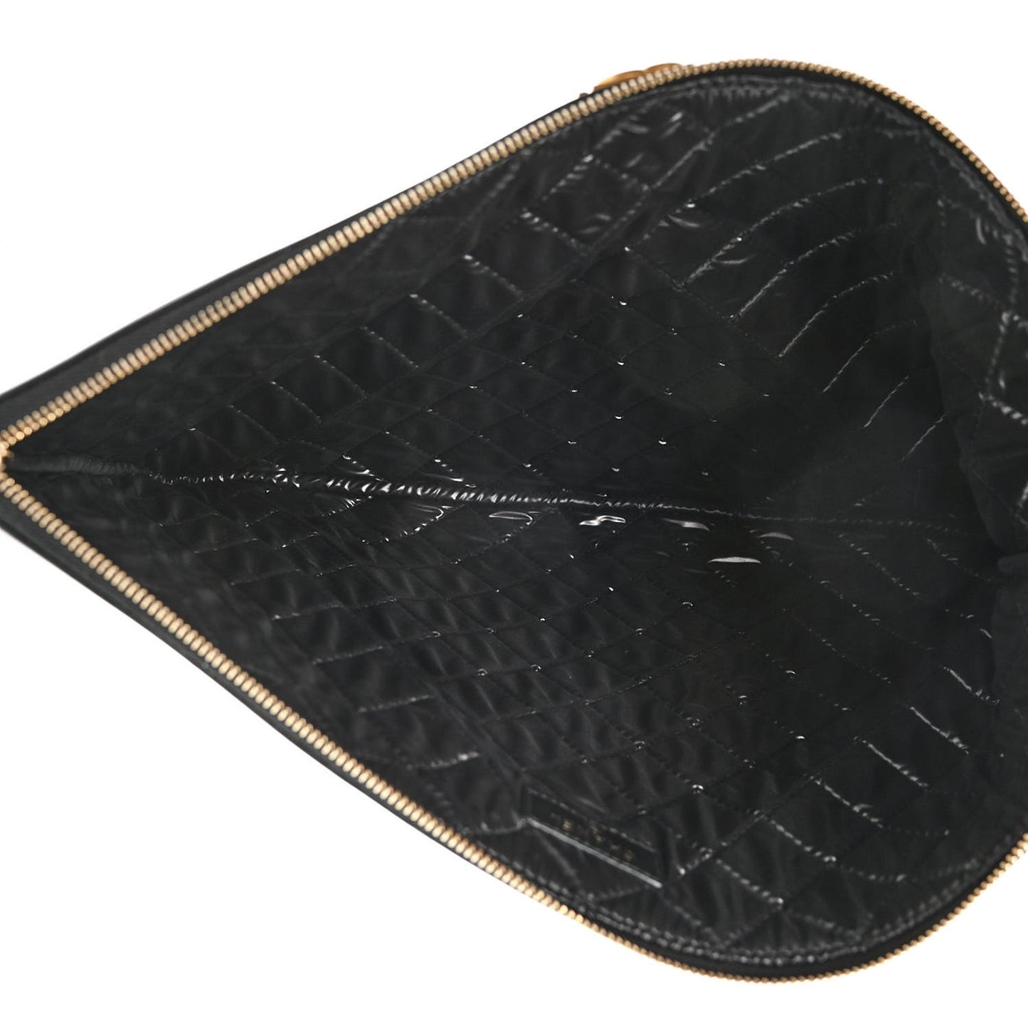 Lambskin Quilted Large Boy Zip Pouch Black
