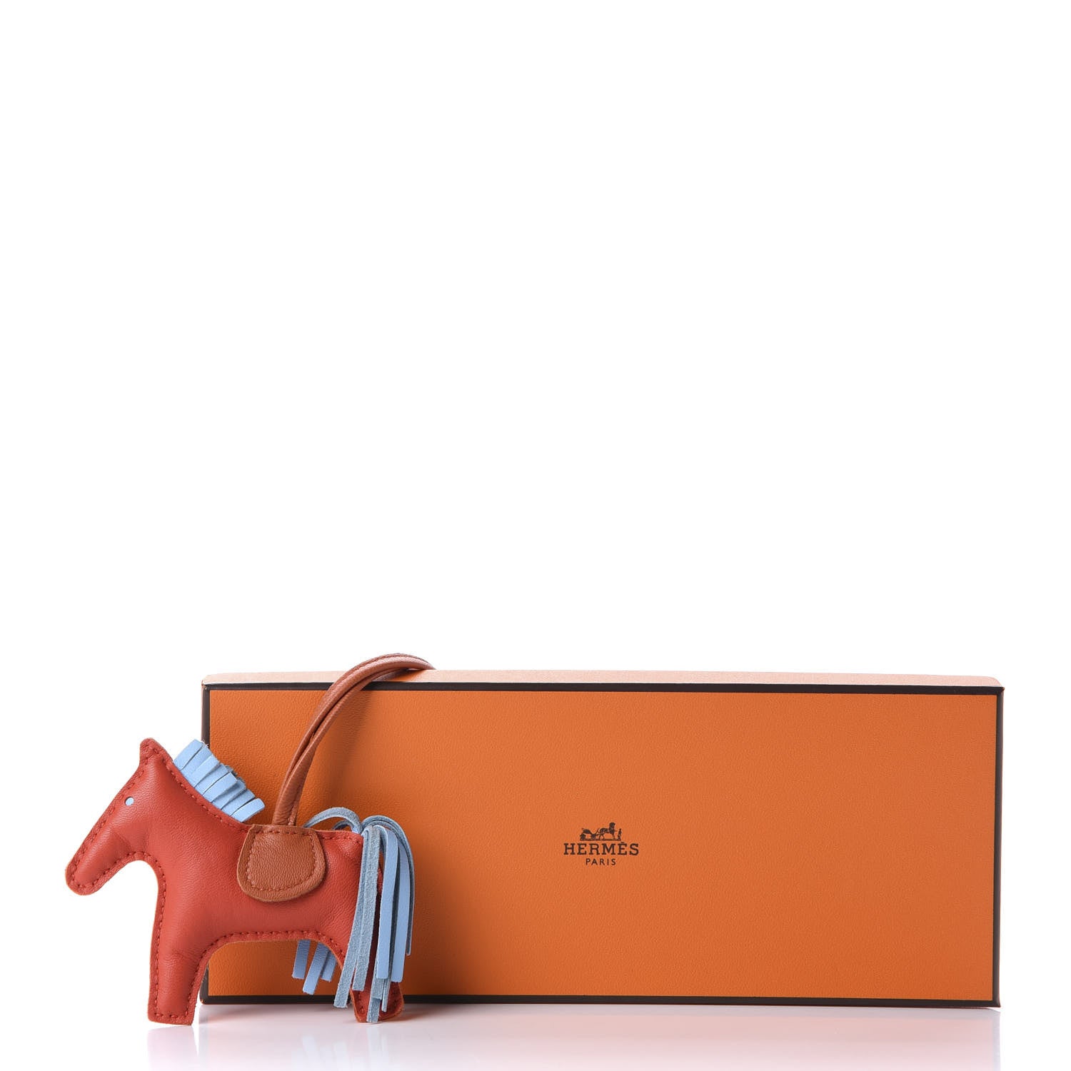 Hermes Milo Lambskin Grigri Rodeo Horse Bag Charm PM Capucine Celeste Cornaline 4 of 4