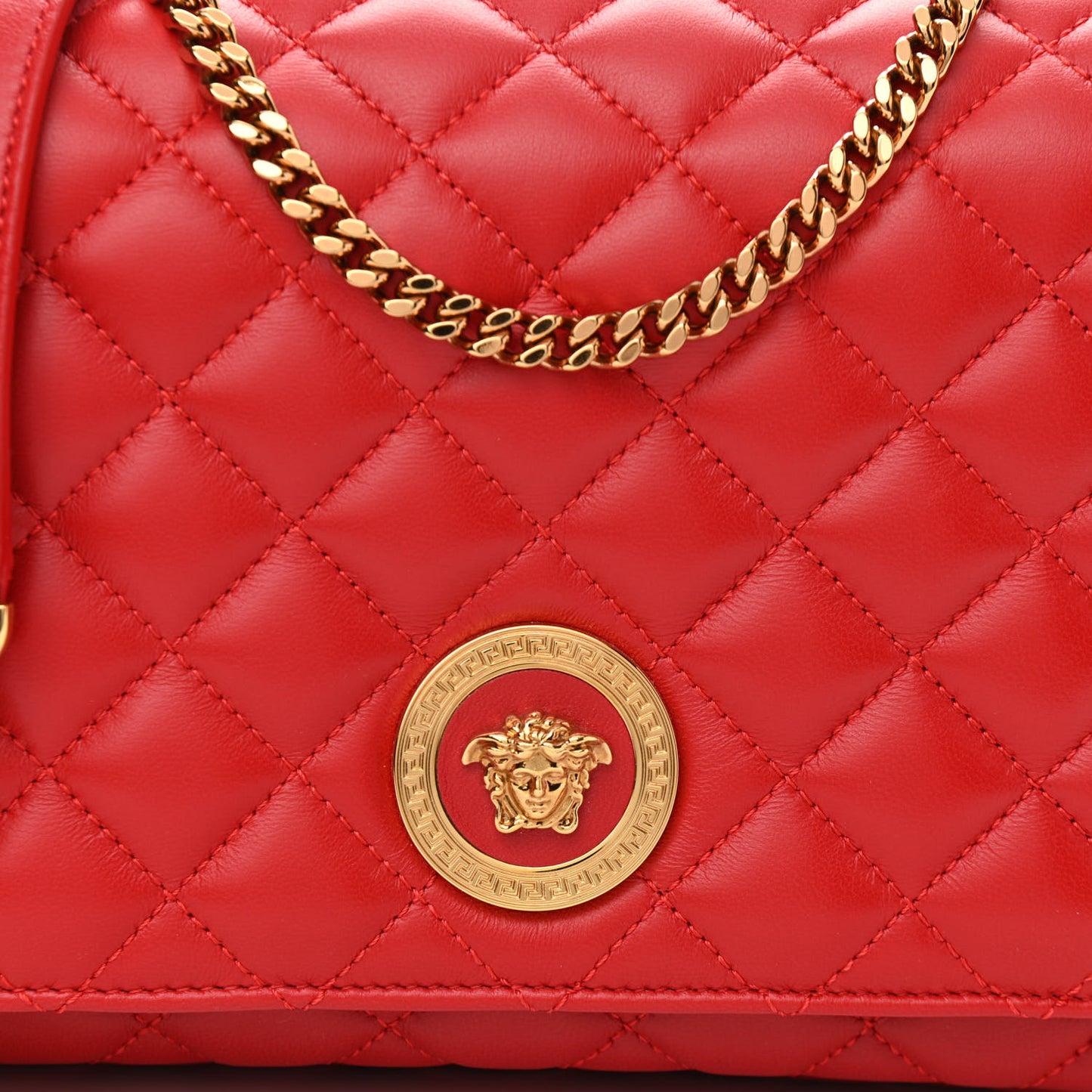 Nappa Quilted Medusa Chain Crossbody Red