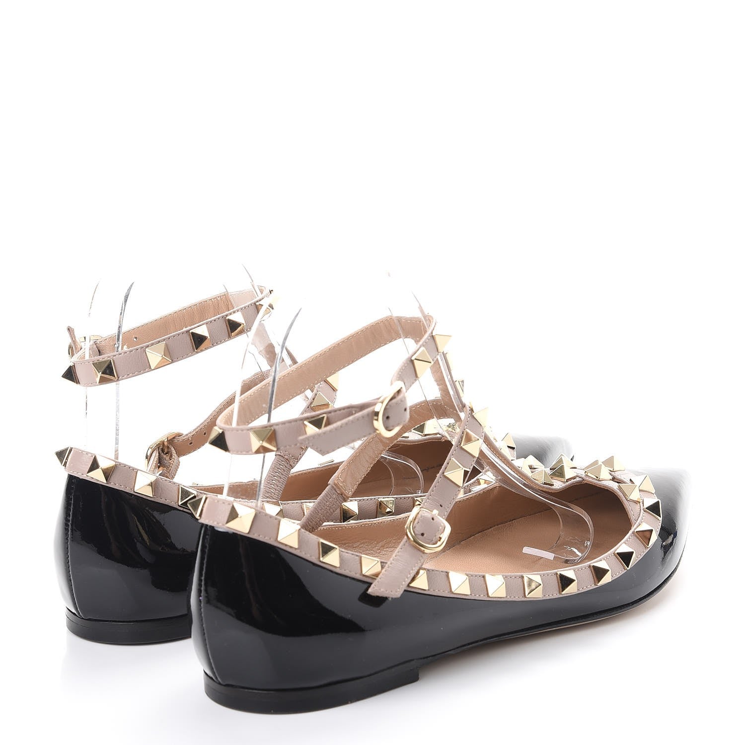 Valentino Garavani Patent Rockstud Cage Ballerina Flats 38 Black Poudre 4 of 10