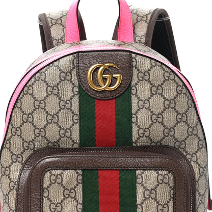 Gucci GG Supreme Monogram Textured Dollar Calfskin Web Small Ophidia Day Backpack Beige Ebony Fluorescent Fuchsia 9 of 11
