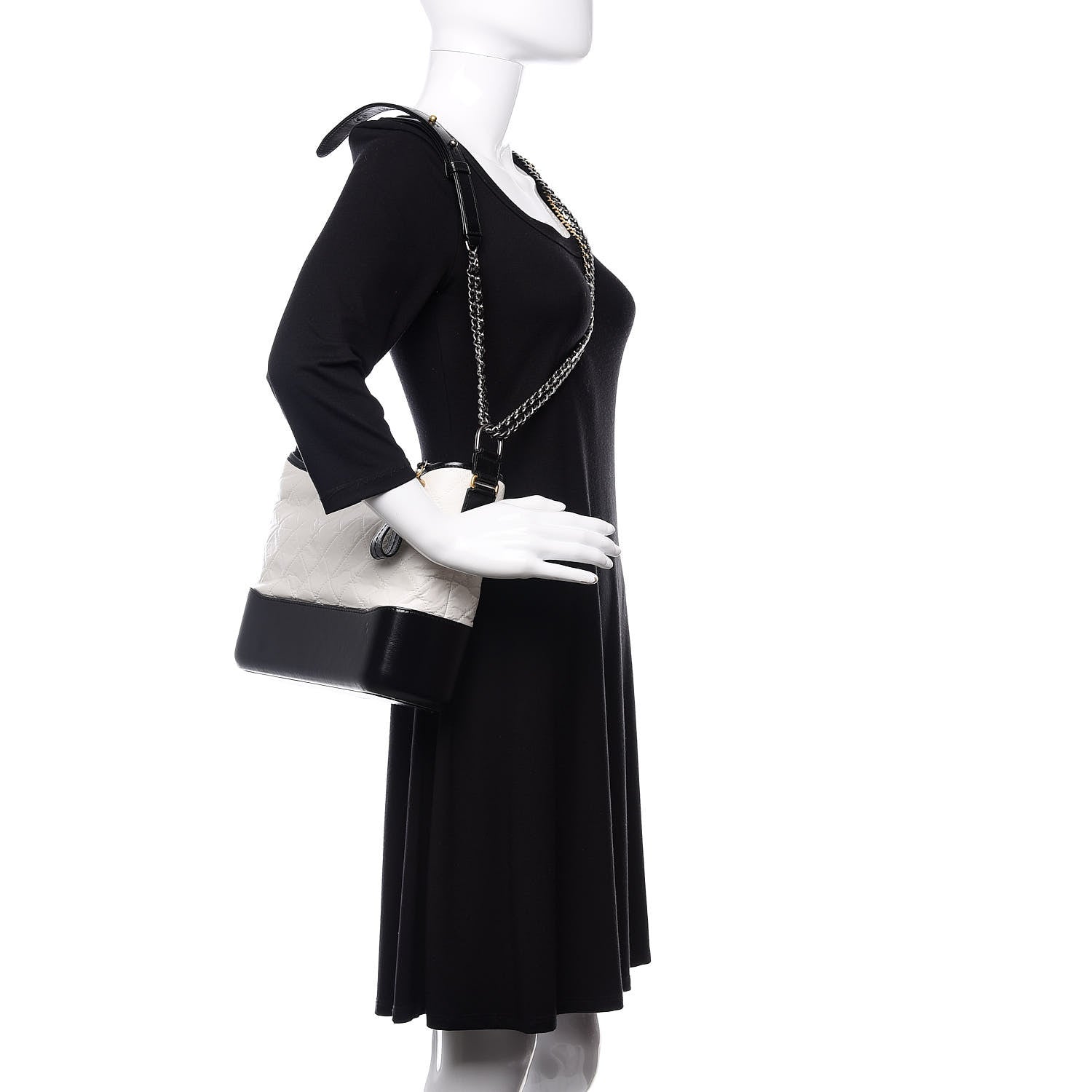 Chanel Aged Calfskin Quilted Medium Gabrielle Hobo Black White 2 of 11