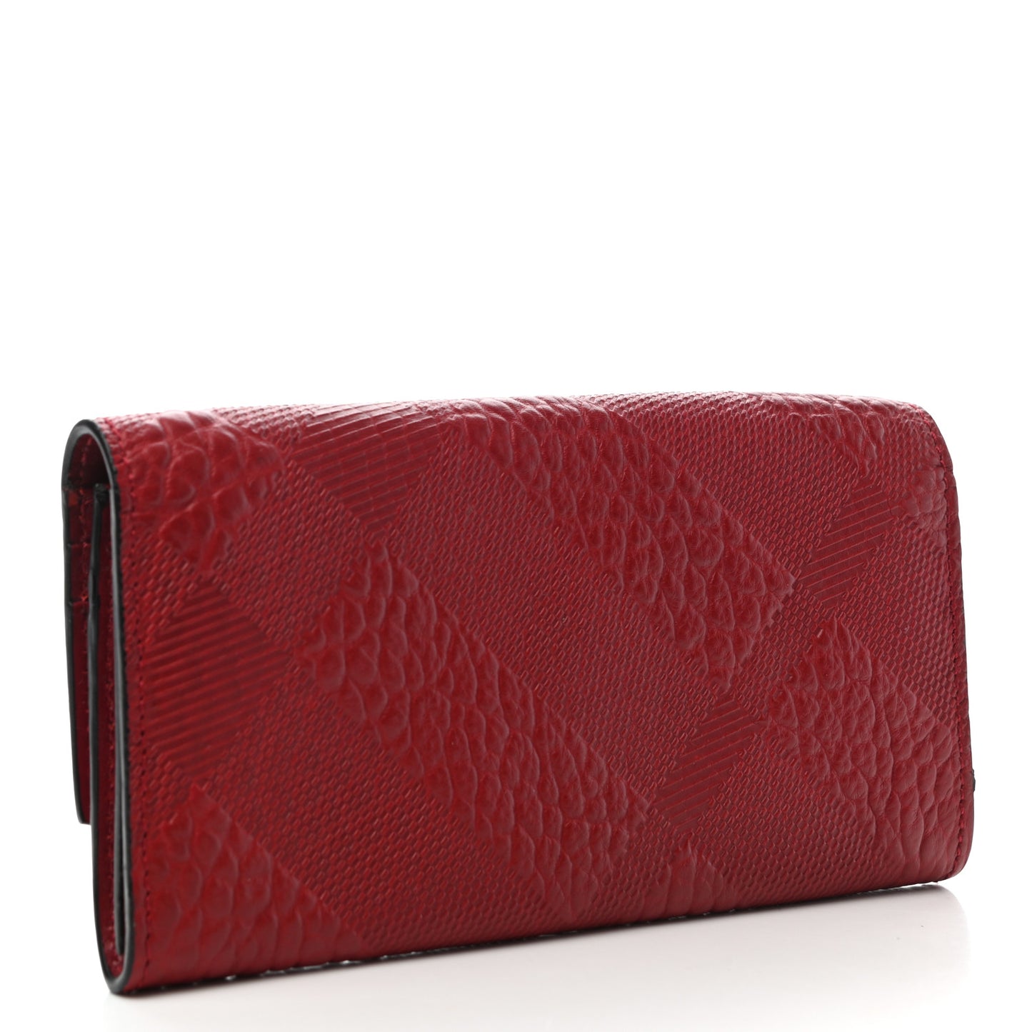 Signature Grain Calfskin Check Embossed Continental Wallet Military Red