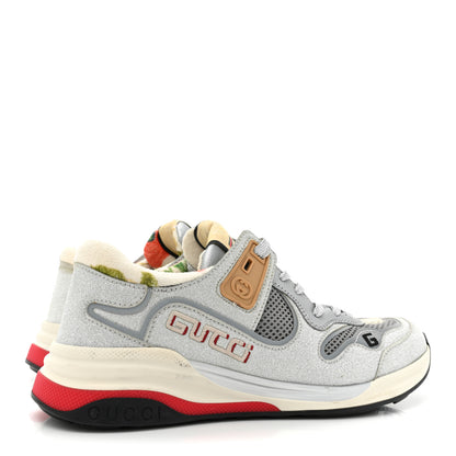 Gucci Metallic Calfskin Glitter Mesh Womens Ultrapace Sneakers 38 Silver Light Grey Mystic White 4 of 8