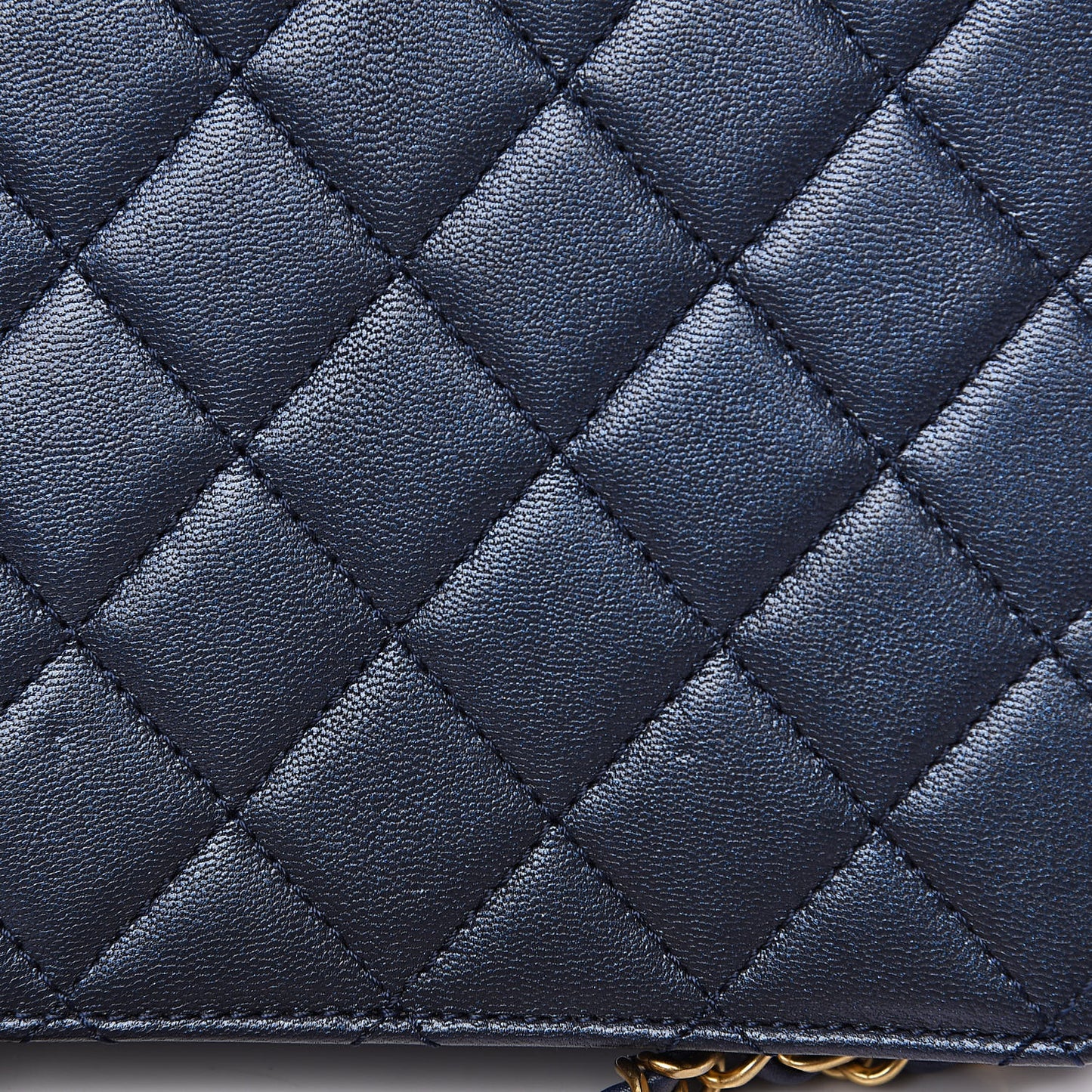 Iridescent Lambskin Quilted Chic Pearls Flap Navy Blue