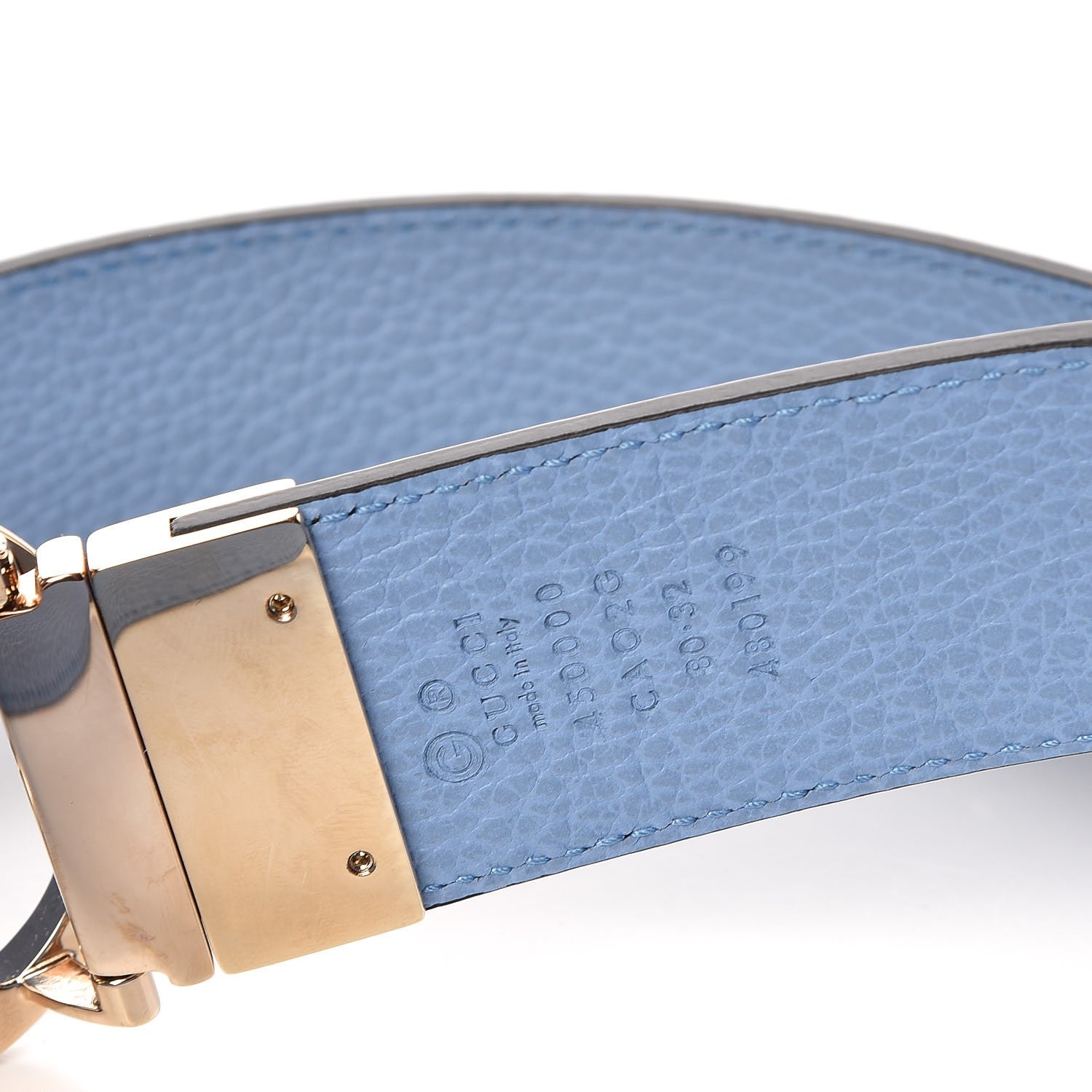 Gucci Dollar Calfskin 1973 Reversible Belt 80 32 Black Mineral Blue 6 of 6