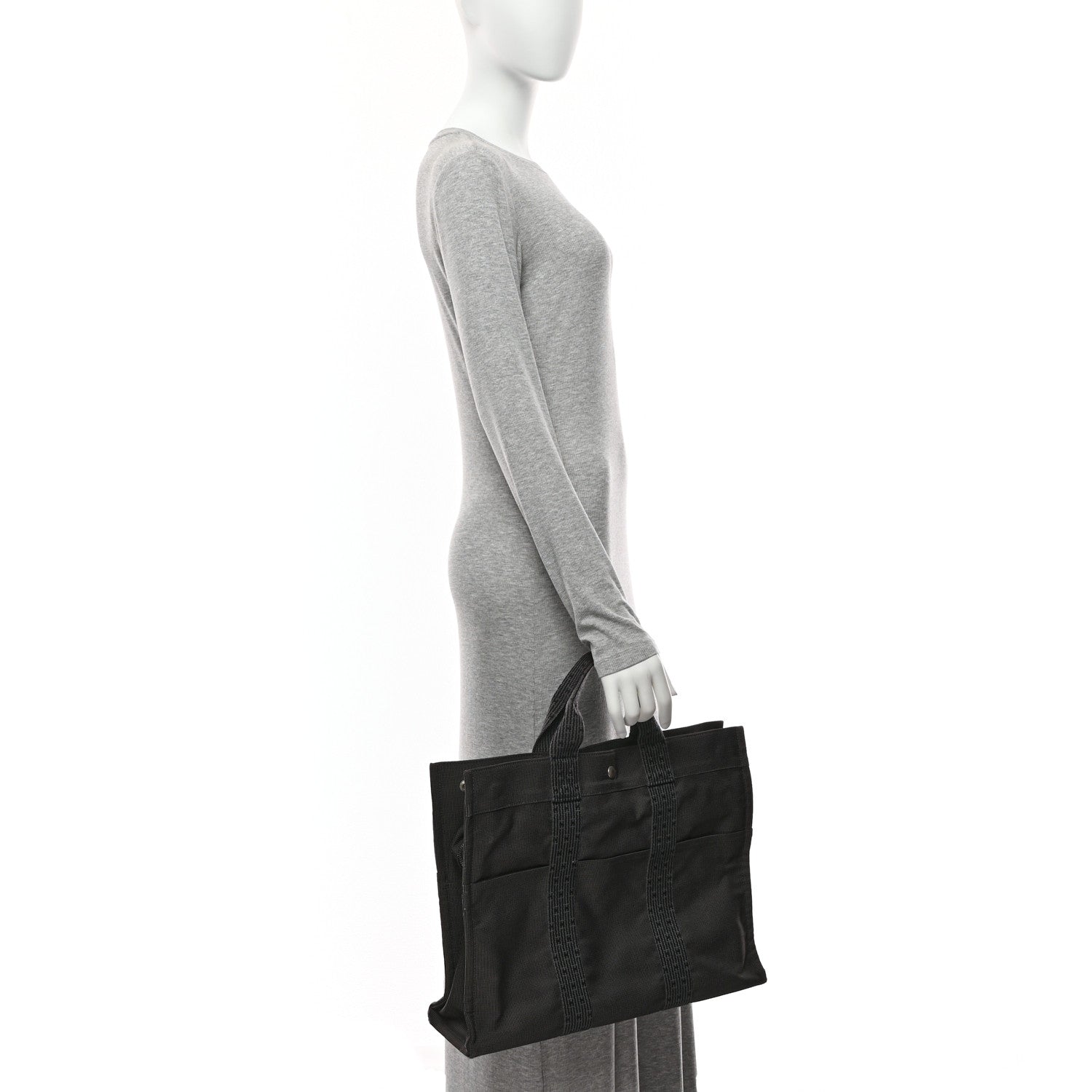 Hermes Canvas Herline MM Tote Grey 2 of 9