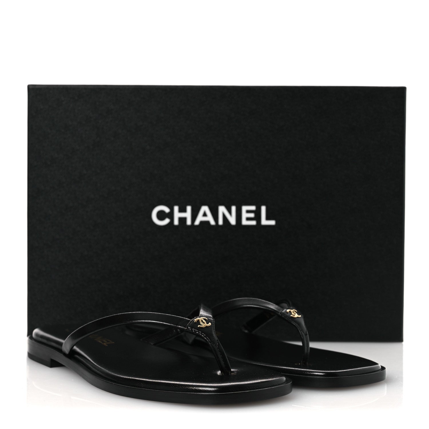 Chanel Goatskin CC Times Square Thong Sandals 37 Black 12 of 12
