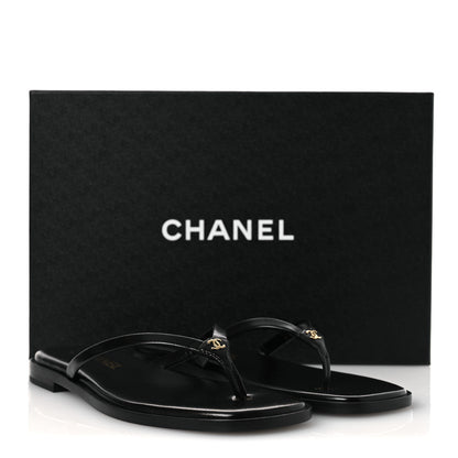Chanel Goatskin CC Times Square Thong Sandals 37 Black 12 of 12