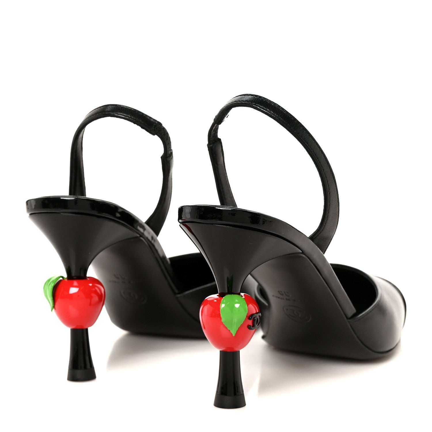 Chanel Lambskin Patent Cap Toe CC Apple Slingback Pumps 38 Black 5 of 10
