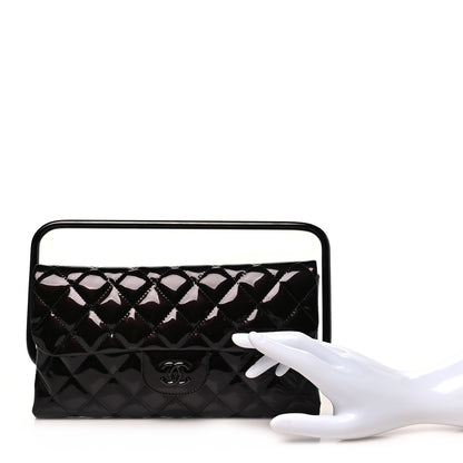 Chanel Patent Calfskin Quilted Metal Handle Clutch So Black 2 of 9