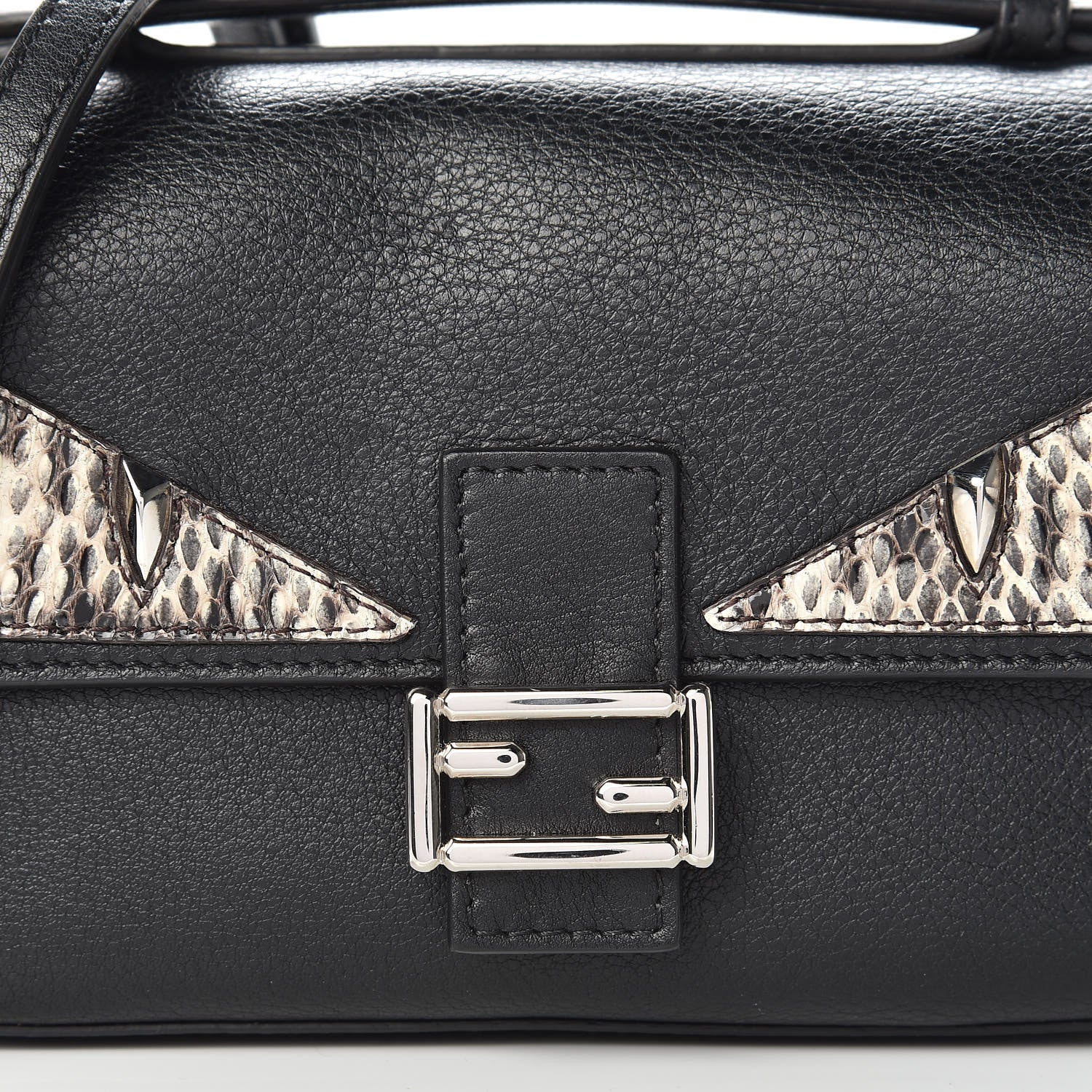 Fendi Vitello Dolce Elaphe Monster Eyes Micro Double Baguette Black Naturale 10 of 10