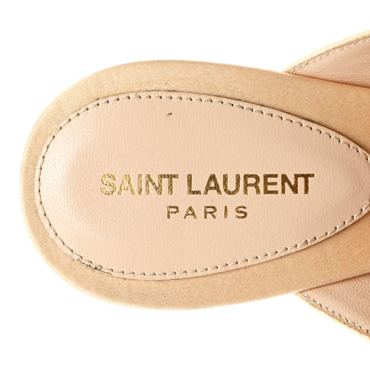 Saint Laurent Crepe Satin Blanco 60 Feathered Mule Sandals 37.5 Beige 7 of 9
