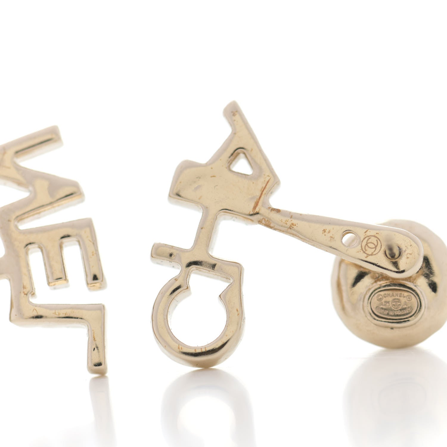 Chanel Pearl Crystal Logo Earrings Gold Pearly White 7 of 8