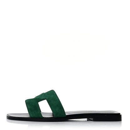 Hermes Suede Goatskin Oran Sandals 38 Vert Electrique 1 of 9