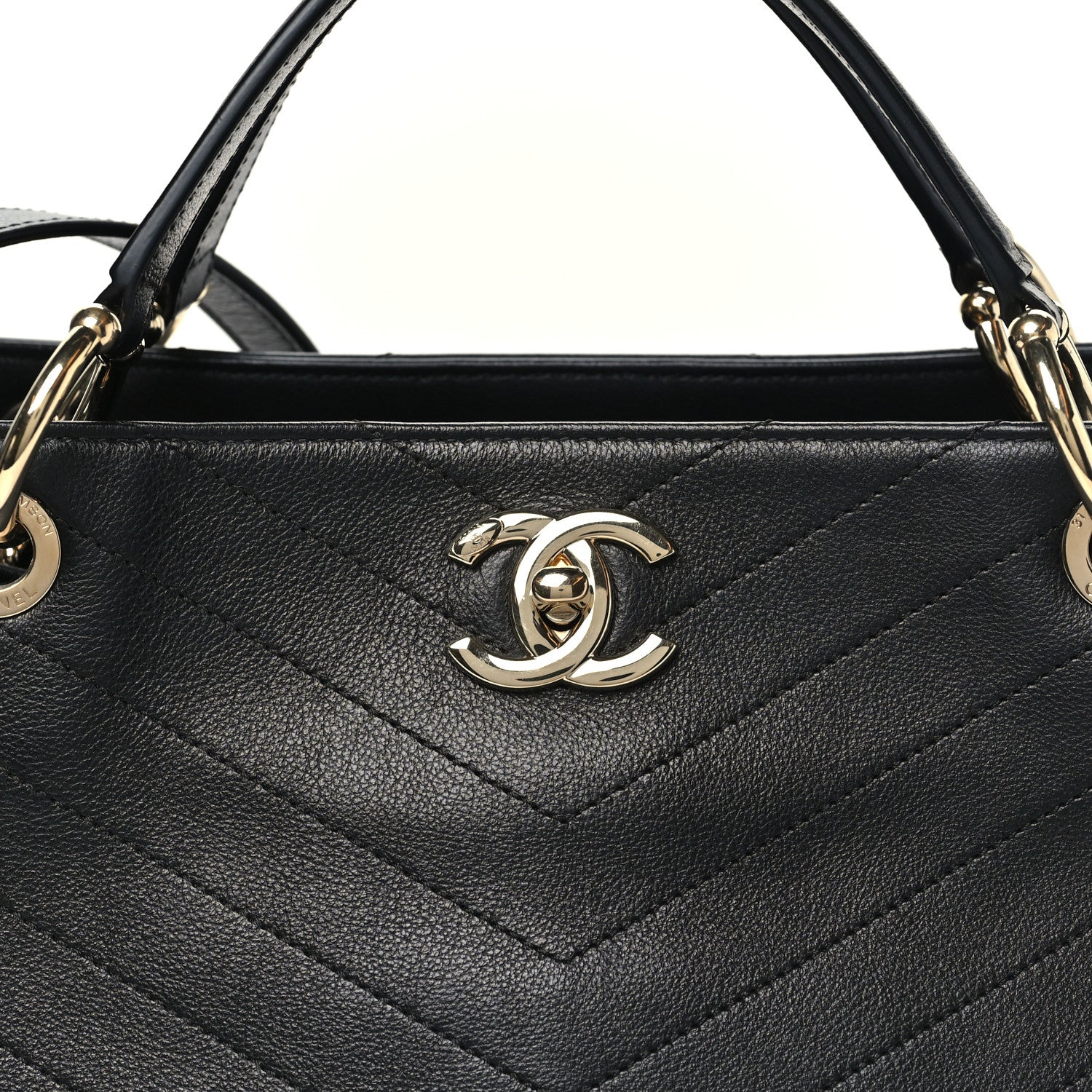 Chanel Calfskin Stitched Large Chevron Chic Shopping Bag Black 8 of 11