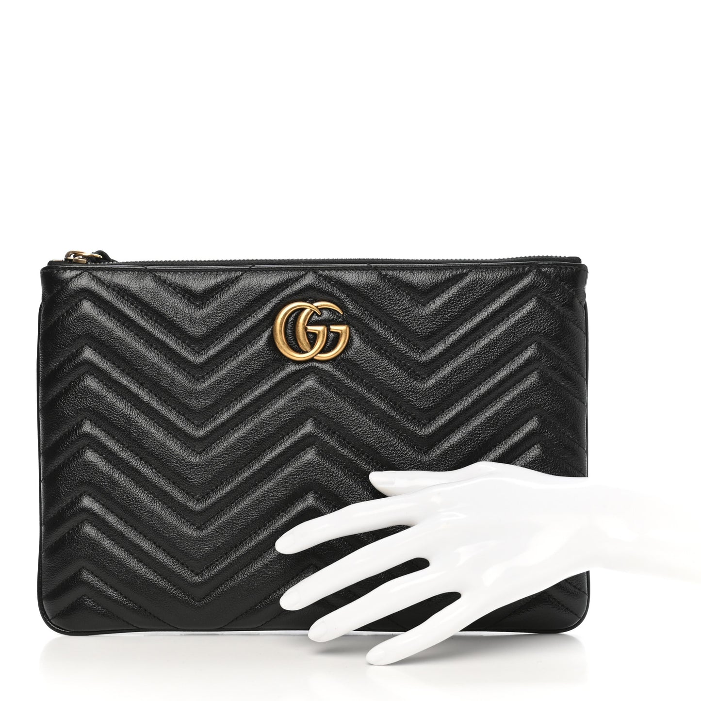 Azalea Calfskin Matelasse Heart GG Marmont Zip Pouch Black