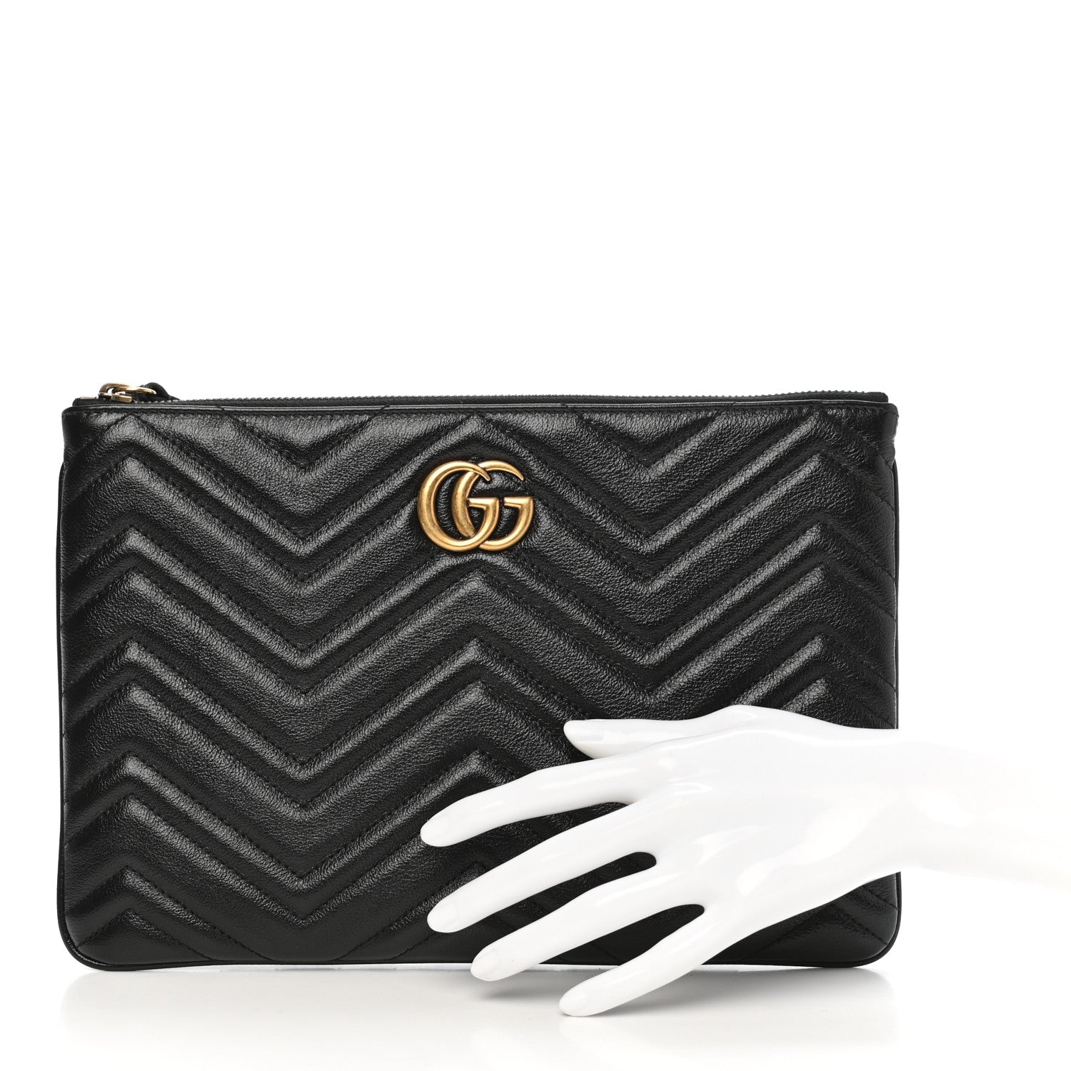 Gucci Azalea Calfskin Matelasse Heart GG Marmont Zip Pouch Black 2 of 8