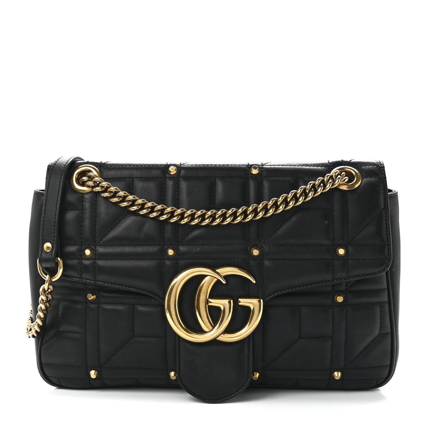 Calfskin Matelasse Studded Medium GG Marmont Shoulder Bag Black