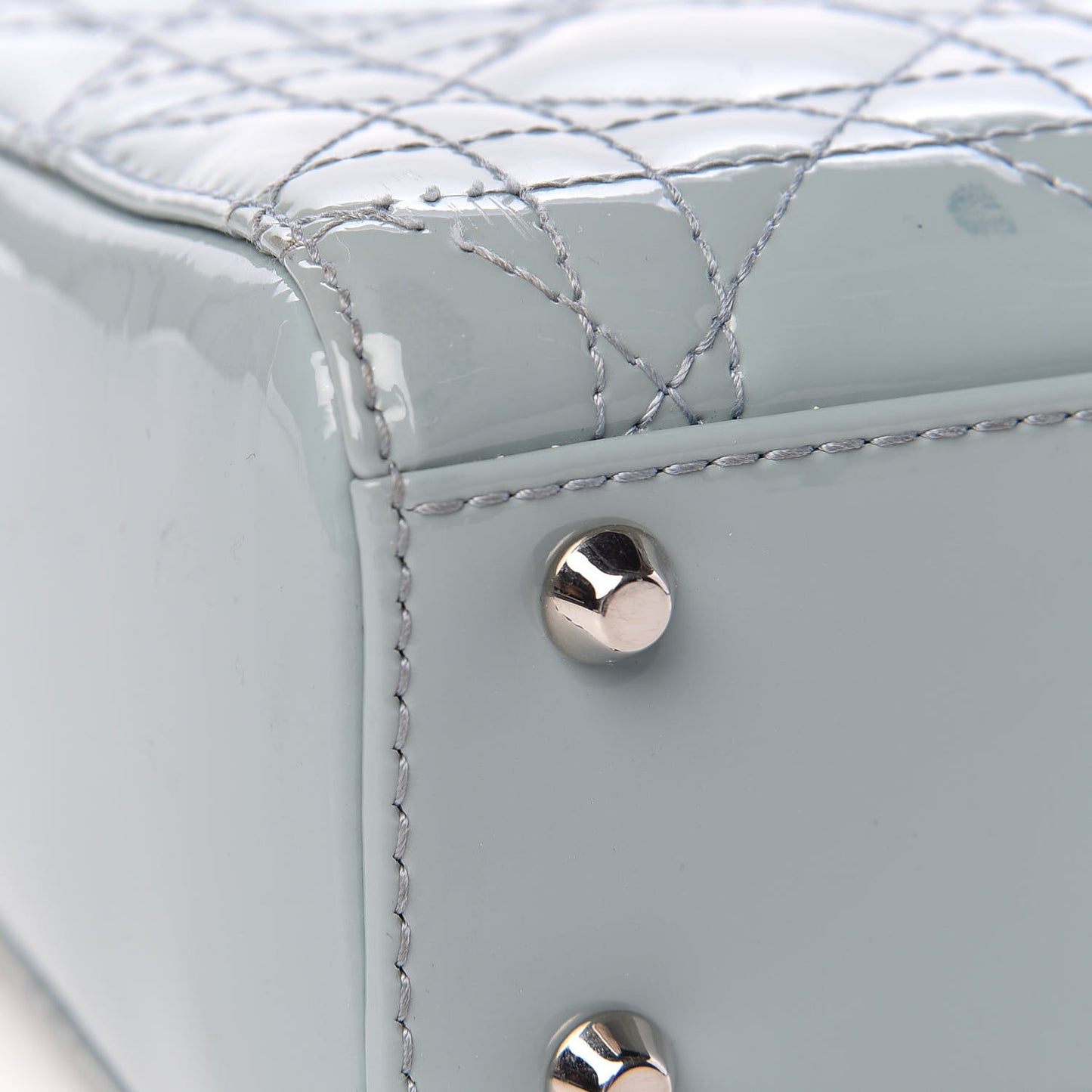 Patent Cannage Mini Lady Dior Light Blue