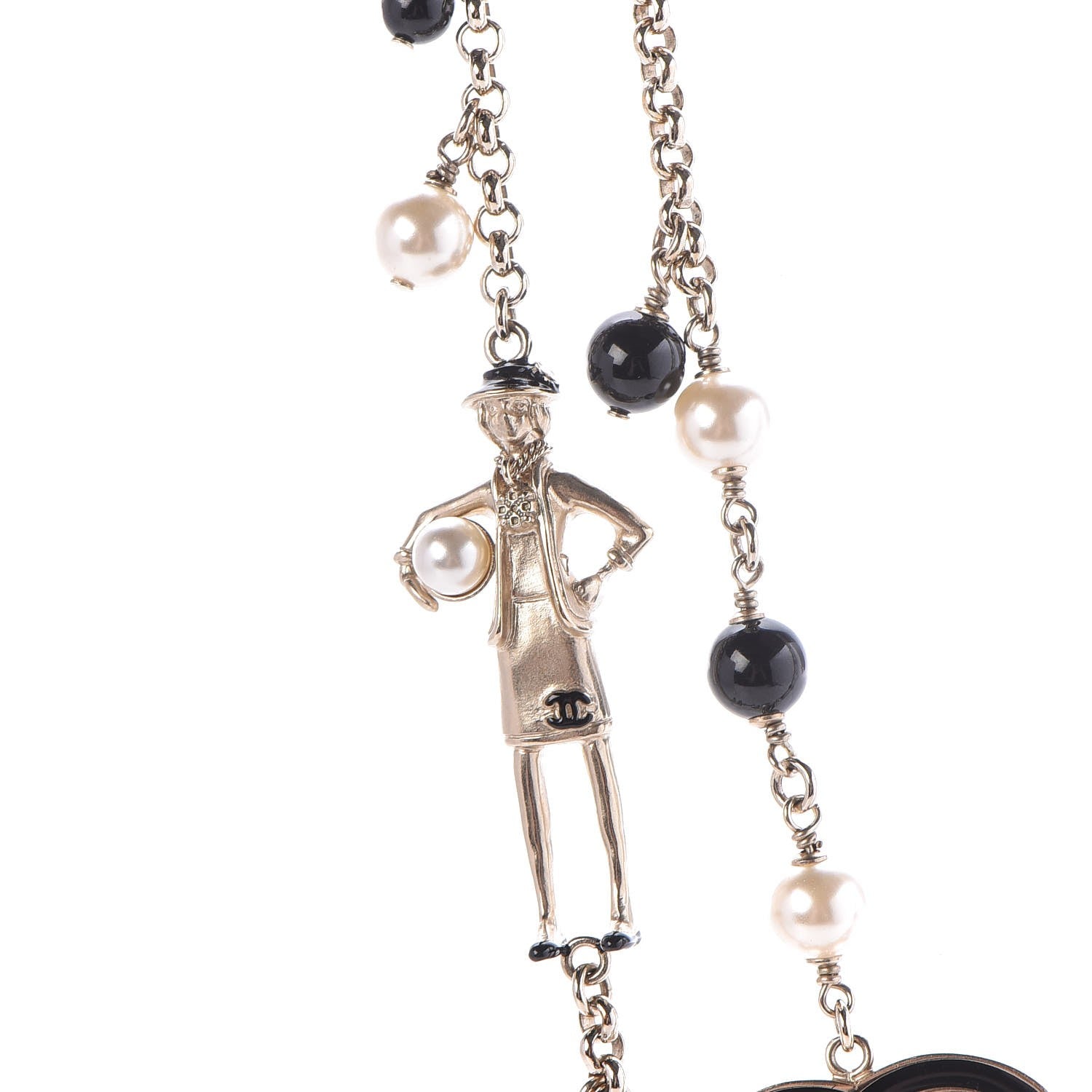 Chanel Pearl Beaded Enamel CC Coco Long Necklace Black Gold 4 of 9