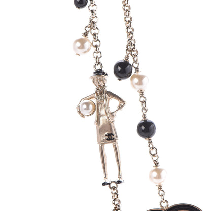 Chanel Pearl Beaded Enamel CC Coco Long Necklace Black Gold 4 of 9
