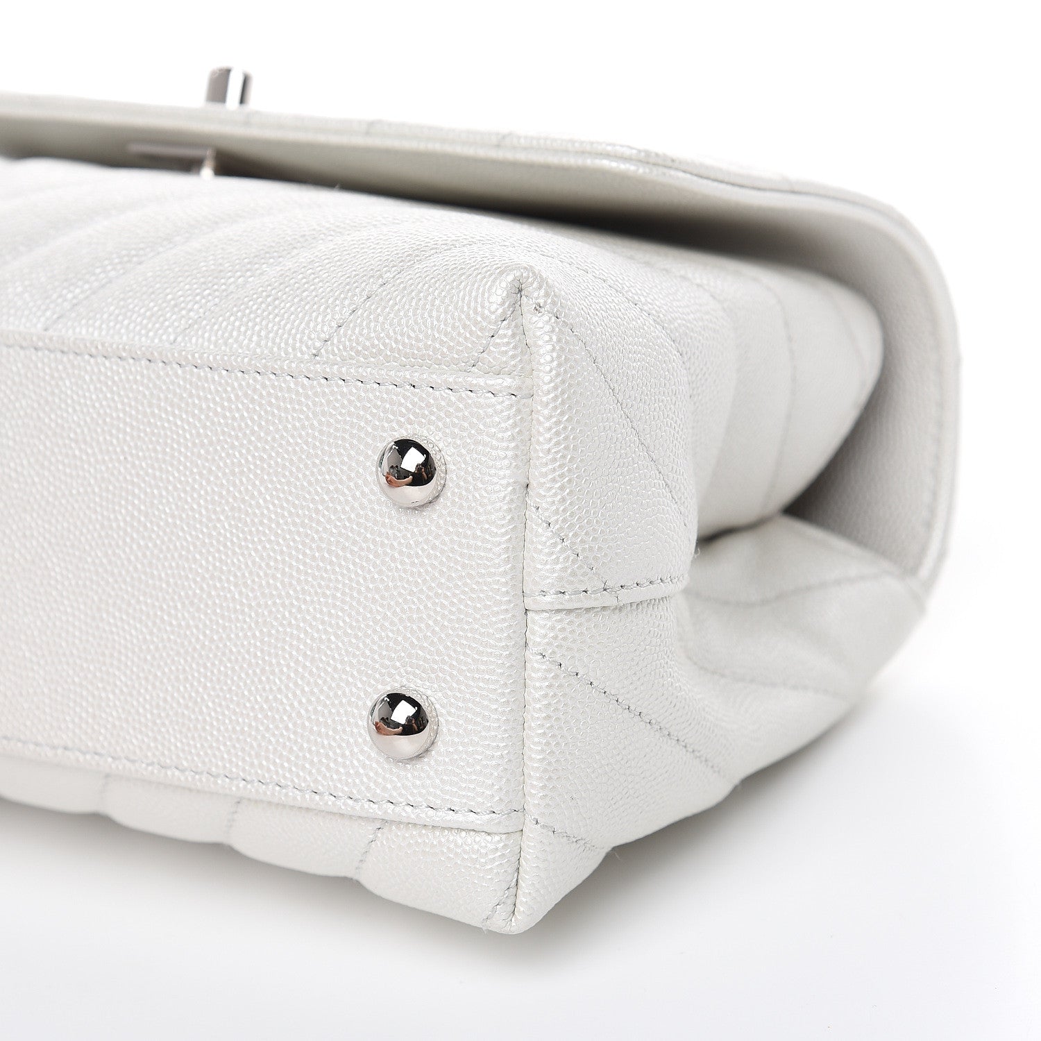 Chanel Iridescent Caviar Chevron Quilted Mini Coco Handle Flap White 9 of 11
