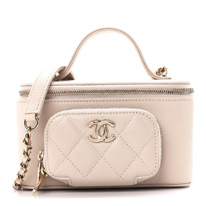 Chanel Caviar Quilted Top Handle Pocket Vanity Case Beige 1 of 13