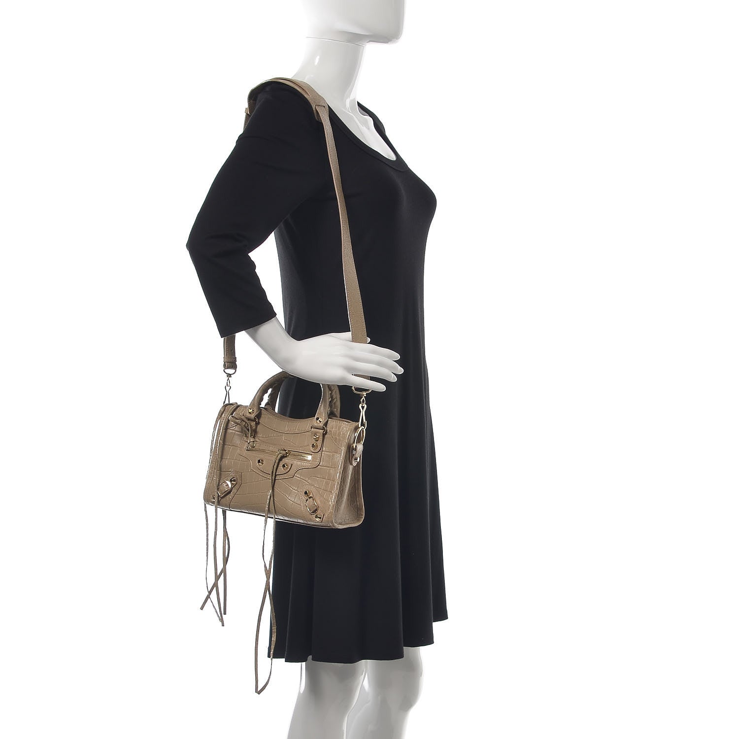 Balenciaga Calfskin Crocodile Embossed Classic Gold Hardware Mini City Beige Latte 2 of 10