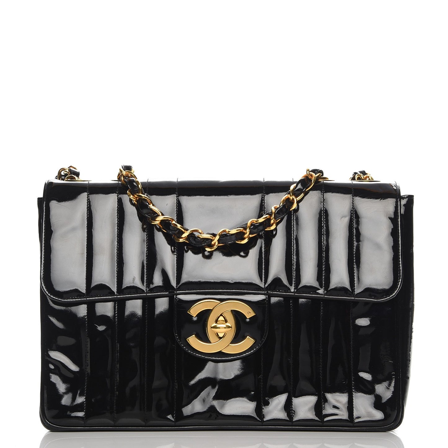 Patent Vertical Quilted Jumbo Single Flap Black