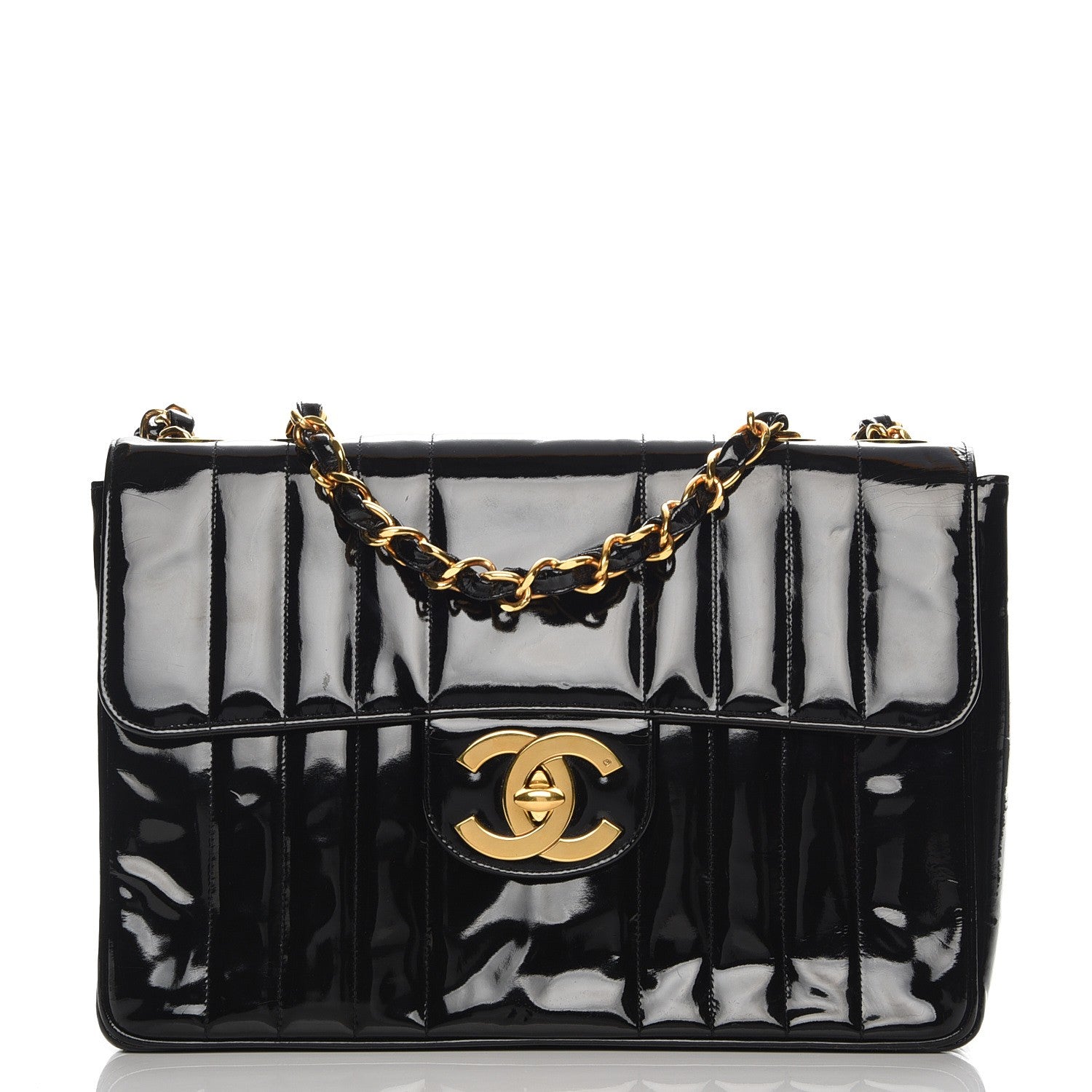 Chanel Patent Vertical Quilted Jumbo Single Flap Black 1 of 12