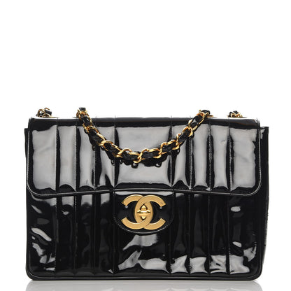 Chanel Patent Vertical Quilted Jumbo Single Flap Black 1 of 12
