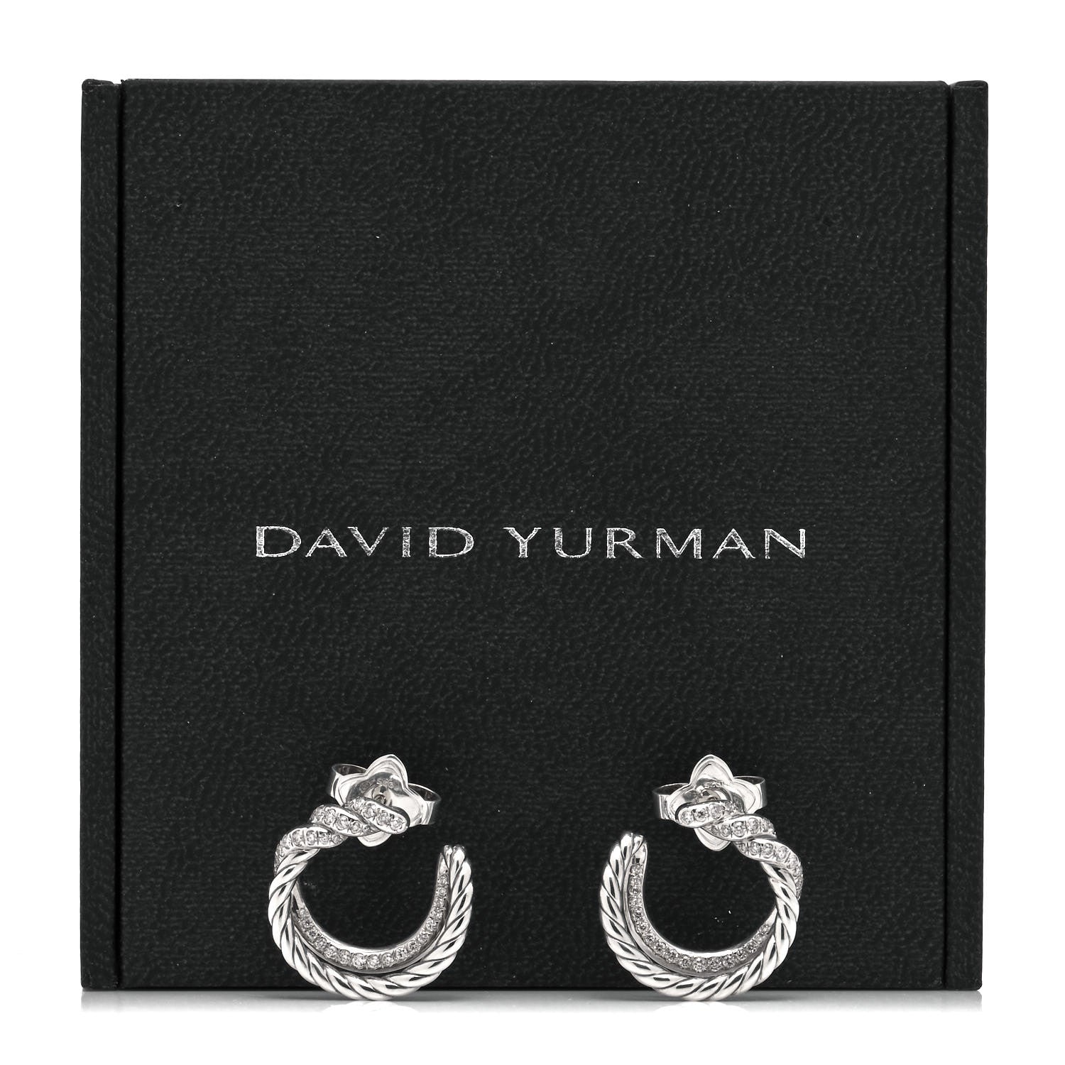 David Yurman Sterling Silver Diamond Continuance Hoop Earrings 5 of 5