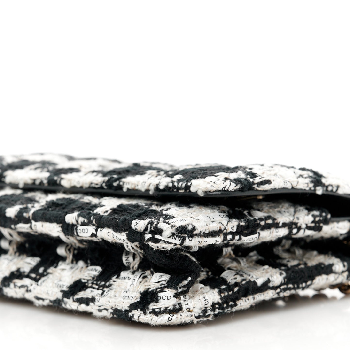 Tweed Quilted Wallet On Chain WOC Black Ecru White
