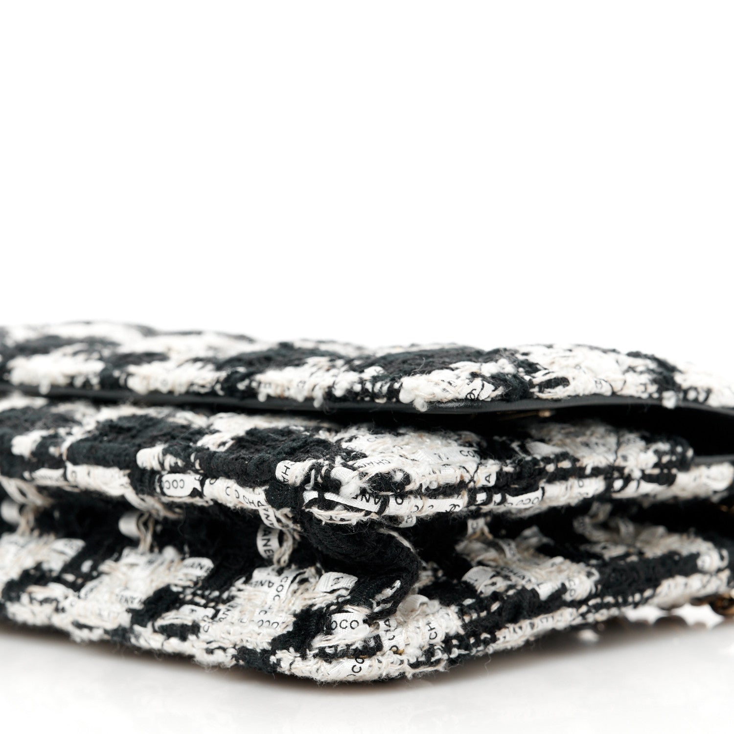 Chanel Tweed Quilted Wallet On Chain WOC Black Ecru White 10 of 11